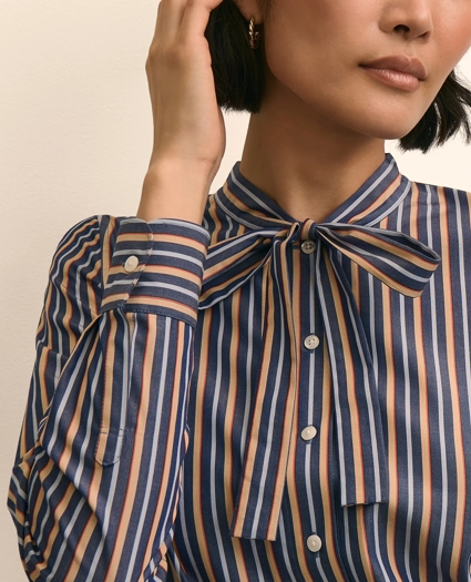 Supima&reg; Cotton Stripe Tie-Neck Shirt, image 3