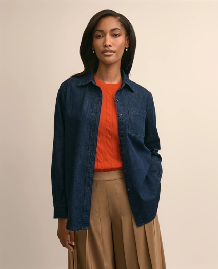 Cotton Denim Oversized Drop-Shoulder Shirt, image 1