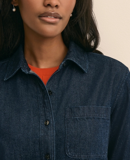 Cotton Denim Oversized Drop-Shoulder Shirt, image 3