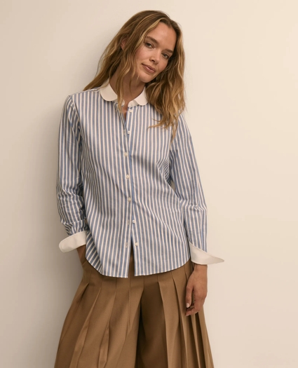 Cotton-Blend Stripe Contrast-Collar Shirt, image 1