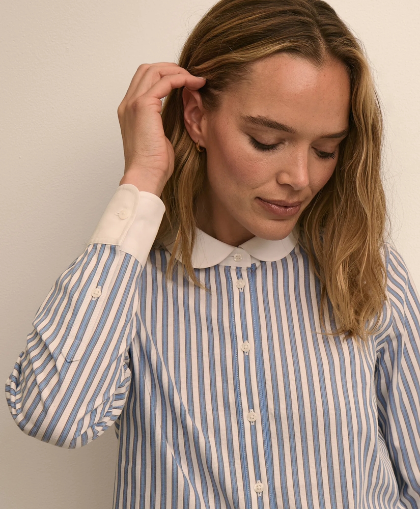 Cotton-Blend Stripe Contrast-Collar Shirt, image 3