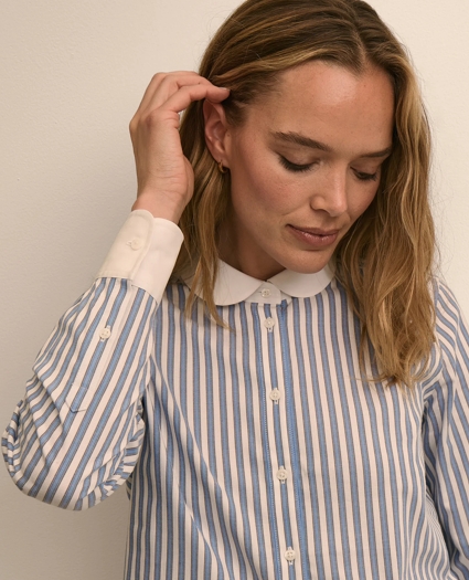Cotton-Blend Stripe Contrast-Collar Shirt, image 3