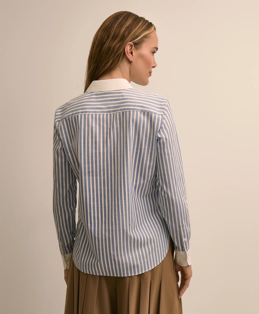 Cotton-Blend Stripe Contrast-Collar Shirt, image 4