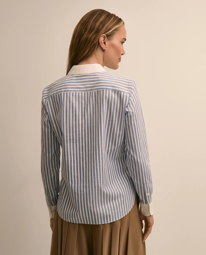 Cotton-Blend Stripe Contrast-Collar Shirt, image 4