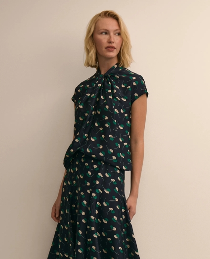 Silk Twist-Neck Leaf Blouse, image 1
