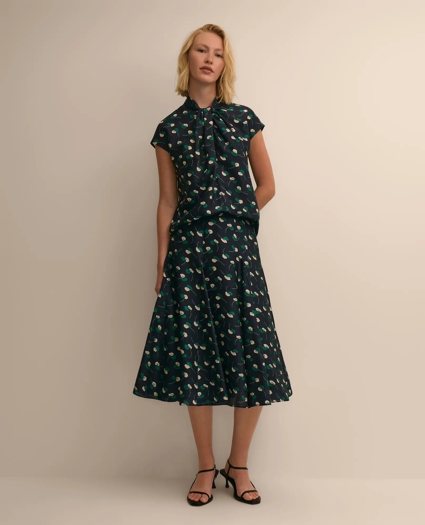 Silk Twist-Neck Leaf Blouse, image 2