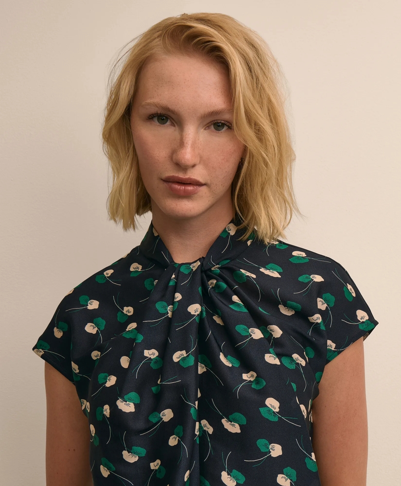 Silk Twist-Neck Leaf Blouse, image 3