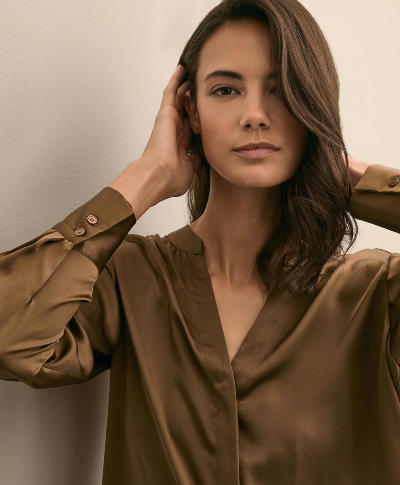 Silk Open V-Neck Blouse, image 3