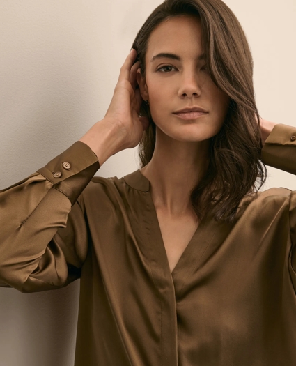 Silk Open V-Neck Blouse, image 3