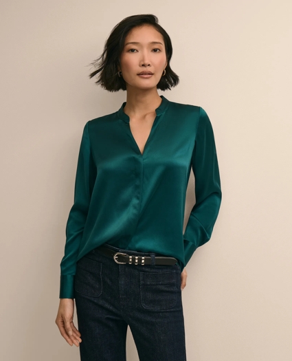Silk Open V-Neck Blouse, image 1