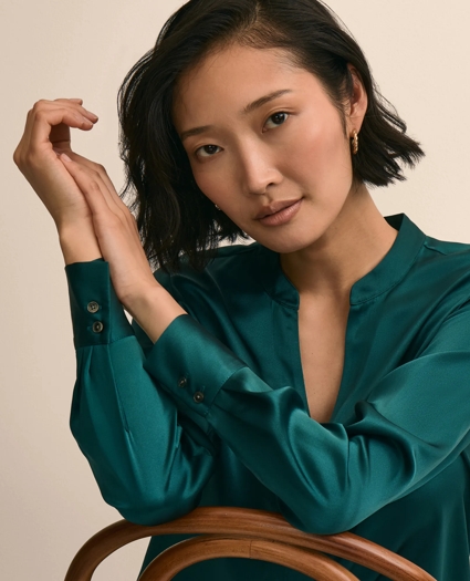 Silk Open V-Neck Blouse, image 3