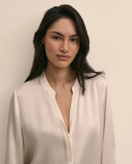 Silk Open V-Neck Blouse, image 2