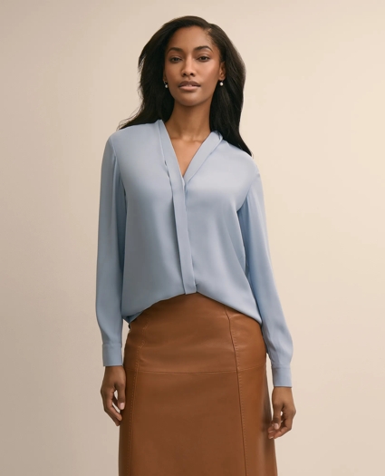 V-Neck Pleated Blouse, image 1