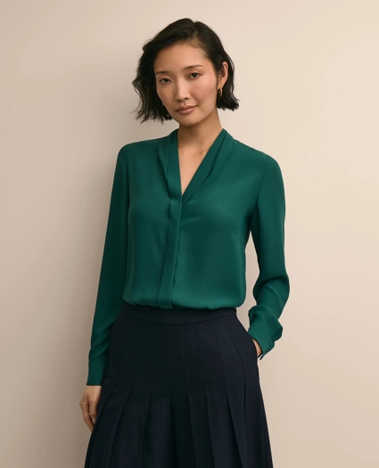 V-Neck Pleated Blouse, image 1