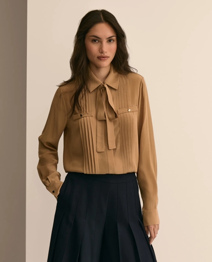 Pleated Tie-Neck Blouse, image 1