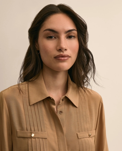 Pleated Tie-Neck Blouse, image 3