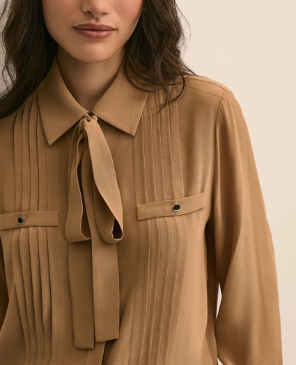 Pleated Tie-Neck Blouse, image 5