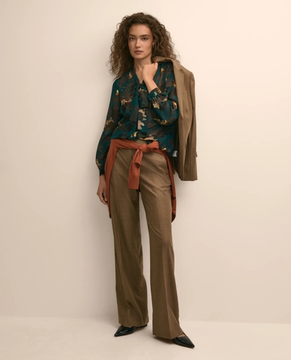 Leaf Motif Tie-Neck Blouse, image 2