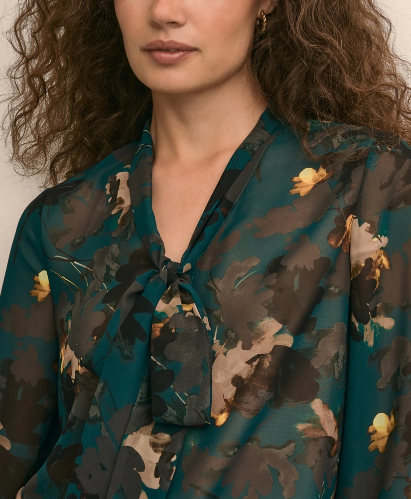 Leaf Motif Tie-Neck Blouse, image 3