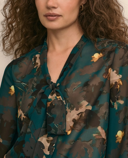 Leaf Motif Tie-Neck Blouse, image 3