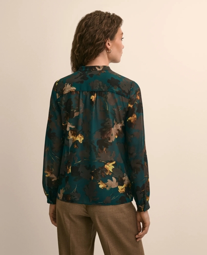 Leaf Motif Tie-Neck Blouse, image 4