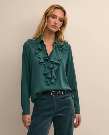 Silk Ruffle-Front Blouse, image 1