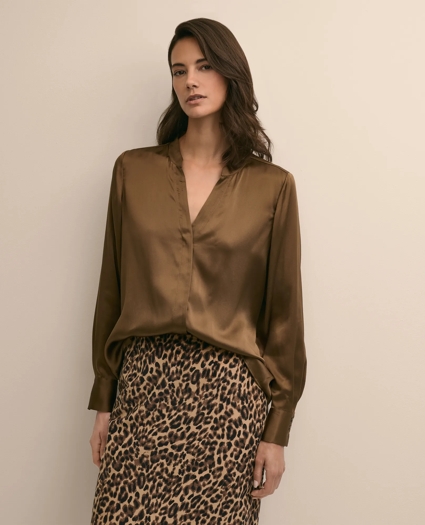 Silk Charmeuse Open V-Neck Blouse, image 1
