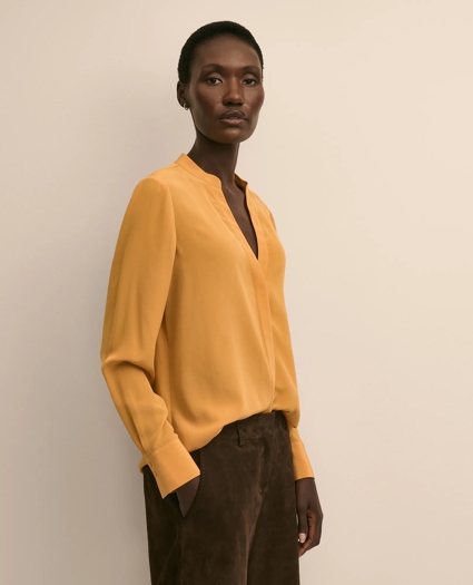 Silk Open V-Neck Blouse, image 1