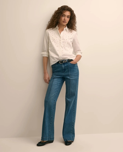 Cotton Faux-Pearl-Embellished Relaxed Shirt, image 1