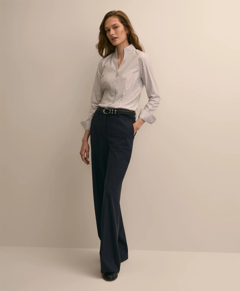 Non-Iron Stretch Cotton Striped Mock-Neck Shirt, image 2