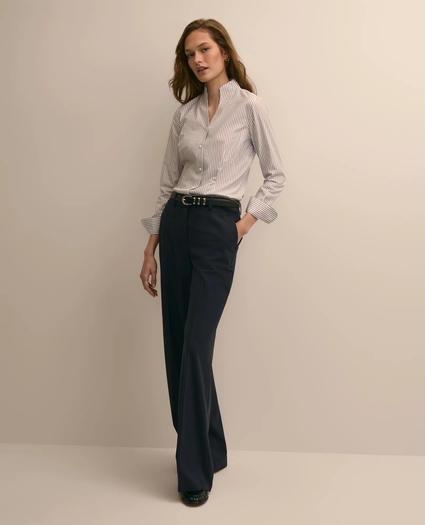 Non-Iron Stretch Cotton Striped Mock-Neck Shirt, image 2