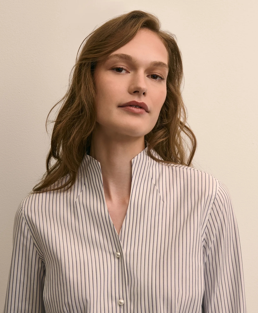 Non-Iron Stretch Cotton Striped Mock-Neck Shirt, image 3