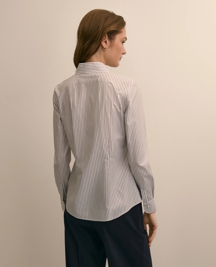 Non-Iron Stretch Cotton Striped Mock-Neck Shirt, image 4