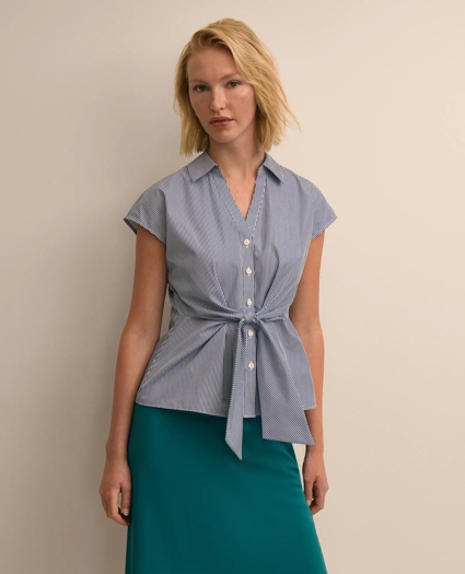 Supima&reg; Cotton Open Point-Collar Belted Shirt, image 1
