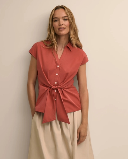 Supima&reg; Cotton Open Point-Collar Belted Shirt, image 1