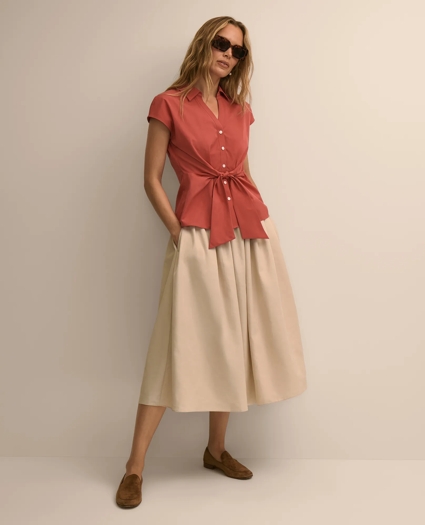 Supima&reg; Cotton Open Point-Collar Belted Shirt, image 2