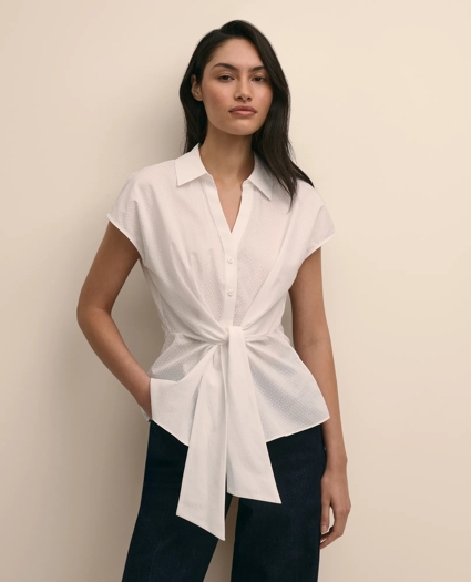 Cotton Dobby Open Point-Collar Belted Shirt, image 1