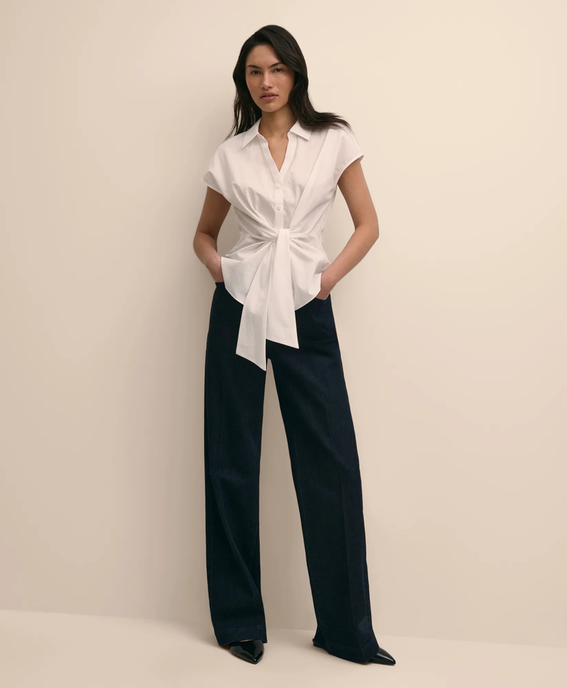Cotton Dobby Open Point-Collar Belted Shirt, image 2
