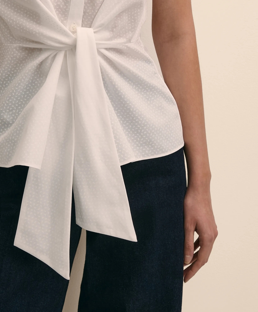 Cotton Dobby Open Point-Collar Belted Shirt, image 3