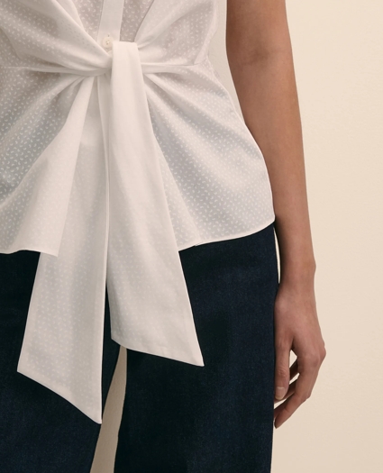 Cotton Dobby Open Point-Collar Belted Shirt, image 3