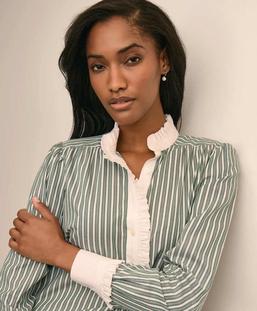 Cotton Dobby Ruffle-Detail Popover Shirt, image 3