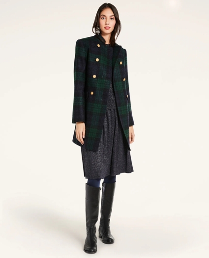 Wool-Mohair Blend Black Watch Coat, image 1