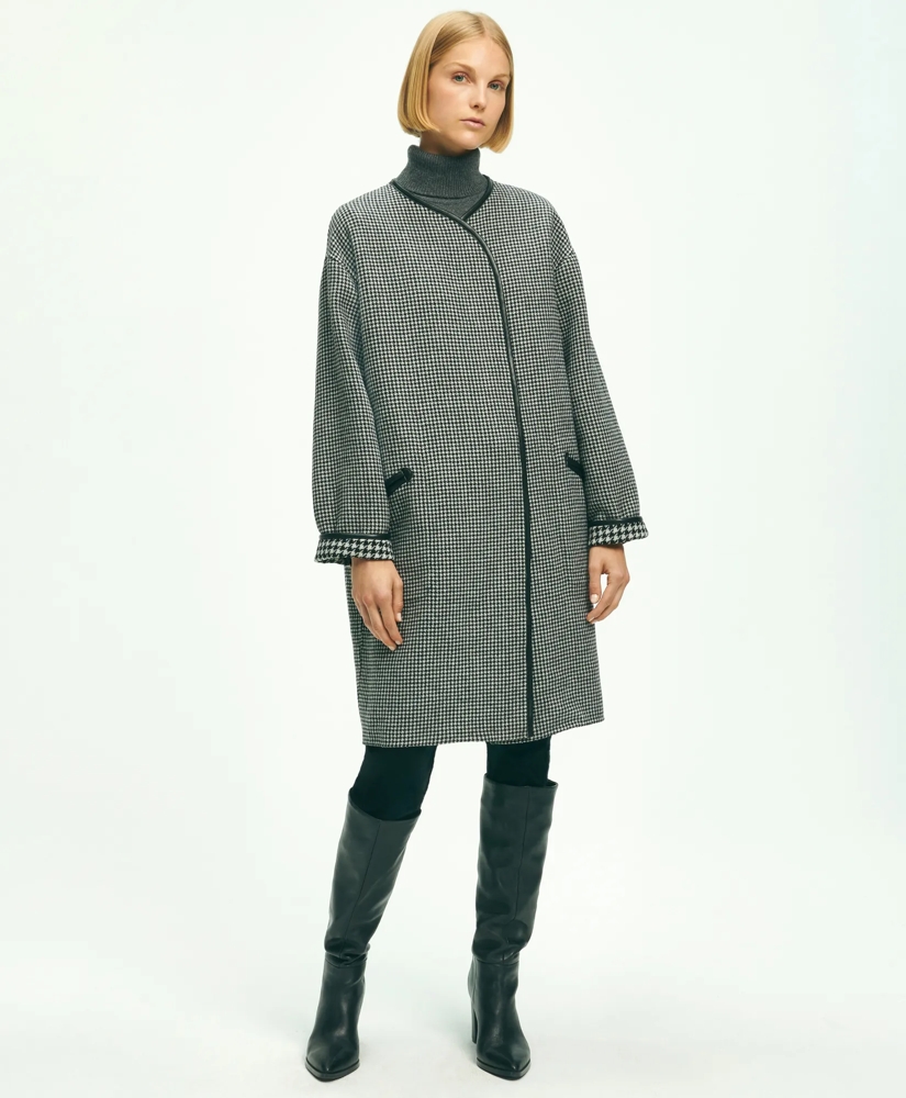 Reversible Wool Houndstooth Open Front Coat