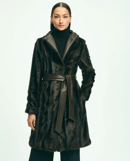 Faux Fur Belted Mock Neck Coat, image 1