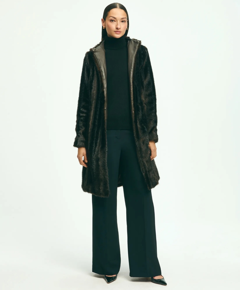 Faux Fur Belted Mock Neck Coat