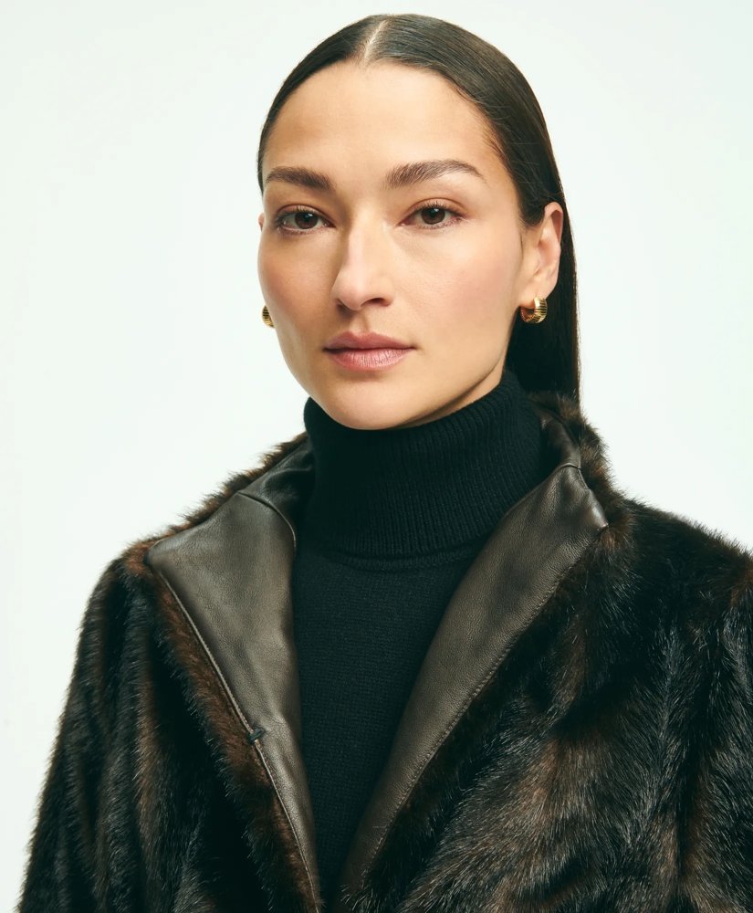 Faux Fur Belted Mock Neck Coat, image 6