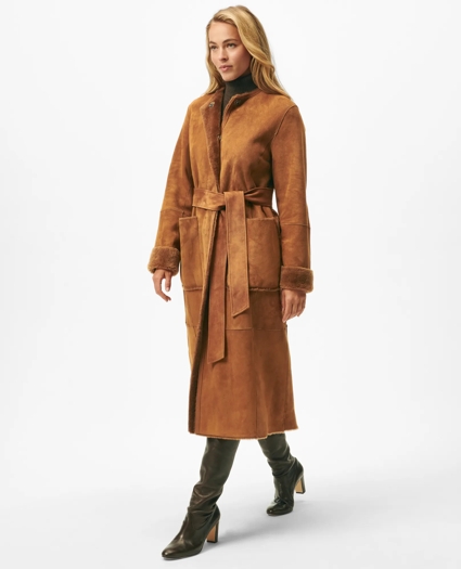Reversible Belted Shearling Coat, image 3