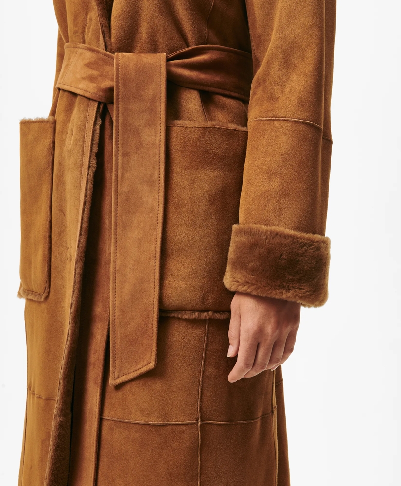 Reversible Belted Shearling Coat, image 6