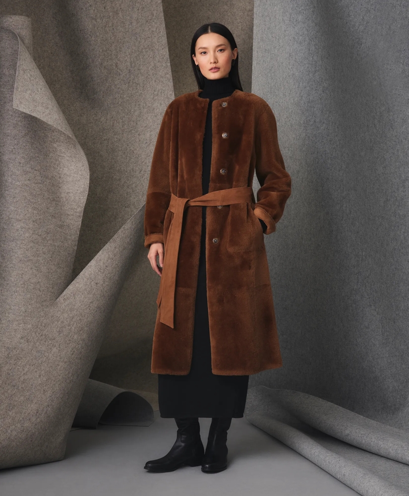 Reversible Belted Shearling Coat, image 2