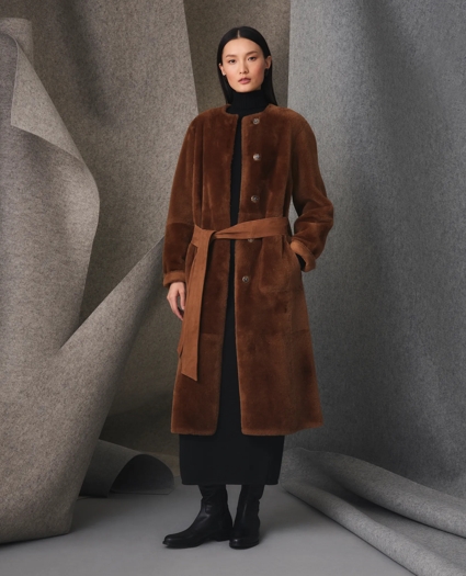Reversible Belted Shearling Coat, image 2